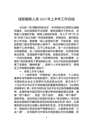 挂职锻炼人员2025年上半年工作总结