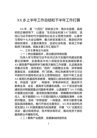 XX乡上半年工作总结和下半年工作打算