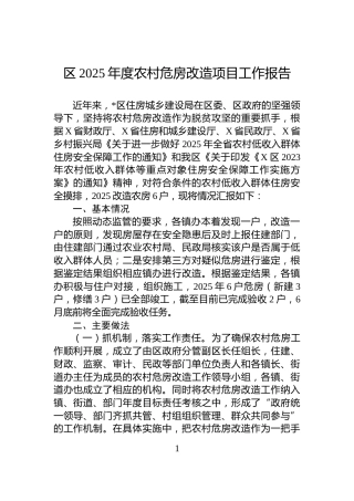 区2025年度农村危房改造项目工作报告