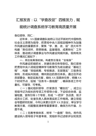 汇报发言：以“学查改促”四维发力，赋能统计调查系统学习教育高质量开展
