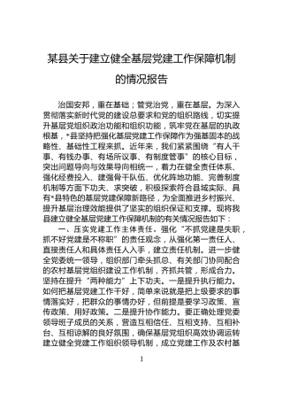 某县关于建立健全基层党建工作保障机制的情况报告