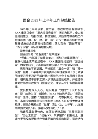 国企2025年上半年工作总结报告