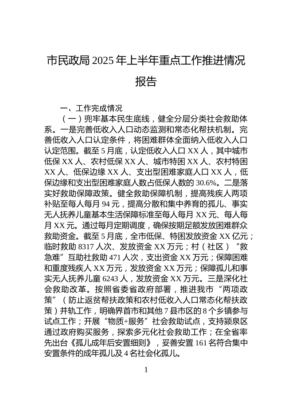 市民政局2025年上半年重点工作推进情况报告_第1页