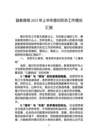 县教育局2025年上半年意识形态工作情况汇报