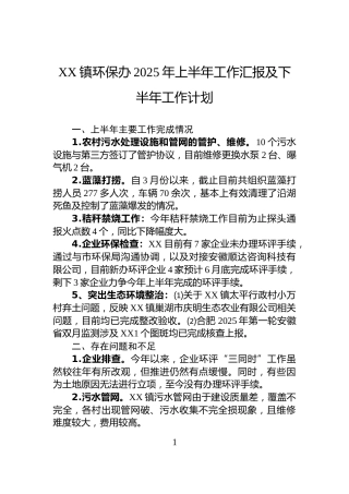 XX镇环保办2025年上半年工作汇报及下半年工作计划