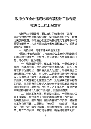 政府办在全市违规吃喝专项整治工作专题推进会上的汇报发言