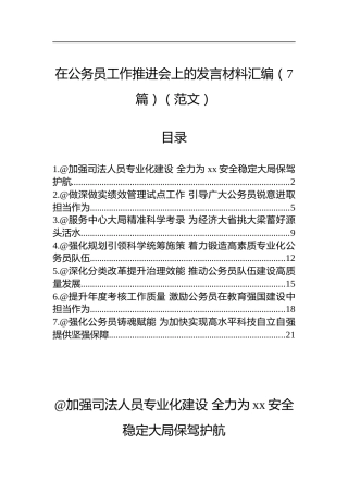 在公务员工作推进会上的发言材料汇编（7篇）