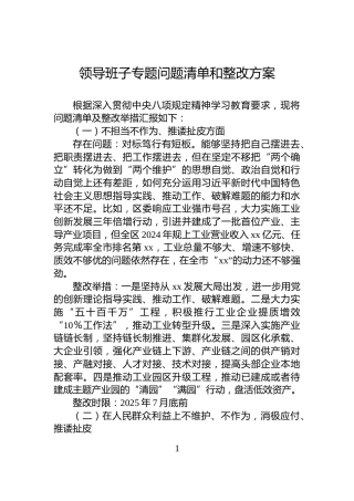 领导班子专题问题清单和整改方案