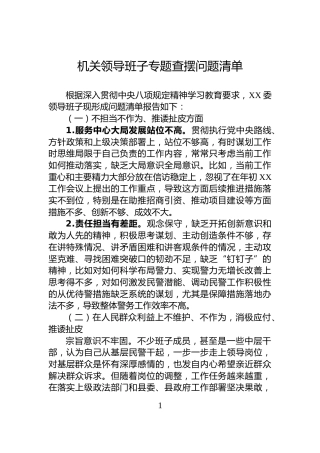 机关领导班子专题查摆问题清单