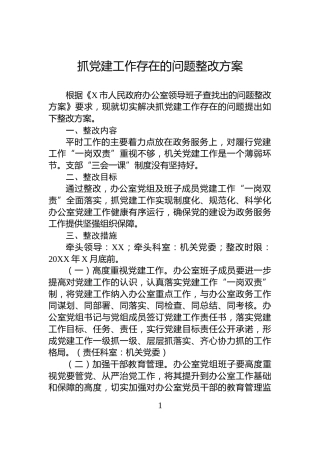 抓党建工作存在的问题整改方案