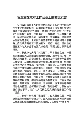 督查室在政府工作会议上的交流发言