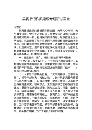 县委书记作风建设专题研讨发言