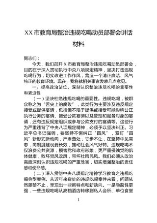 XX市教育局整治违规吃喝动员部署会讲话材料