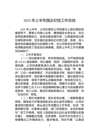 2025年上半年国企纪检工作总结