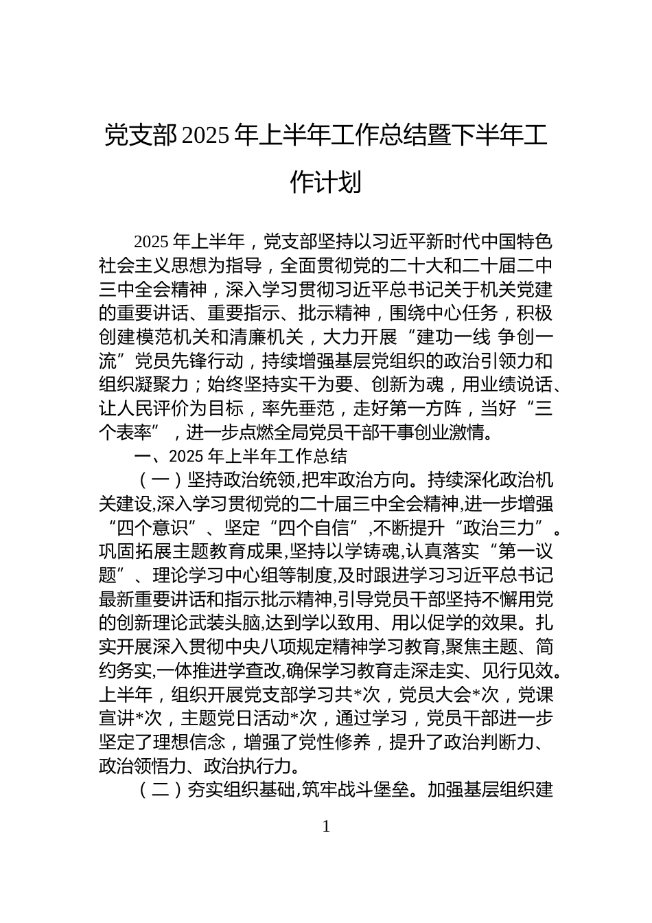 党支部2025年上半年工作总结暨下半年工作计划_第1页