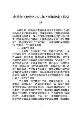市委办公室党组2025年上半年党建工作总结