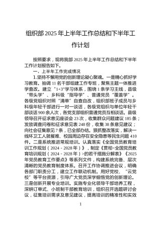组织部2025年上半年工作总结和下半年工作计划
