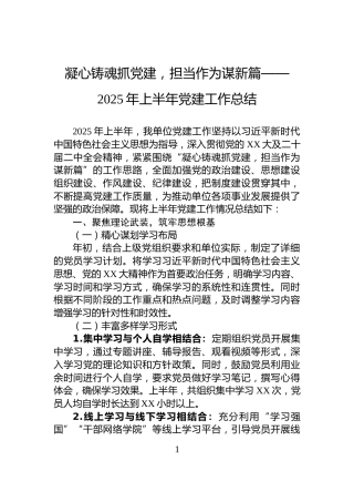 凝心铸魂抓党建，担当作为谋新篇——2025年上半年党建工作总结