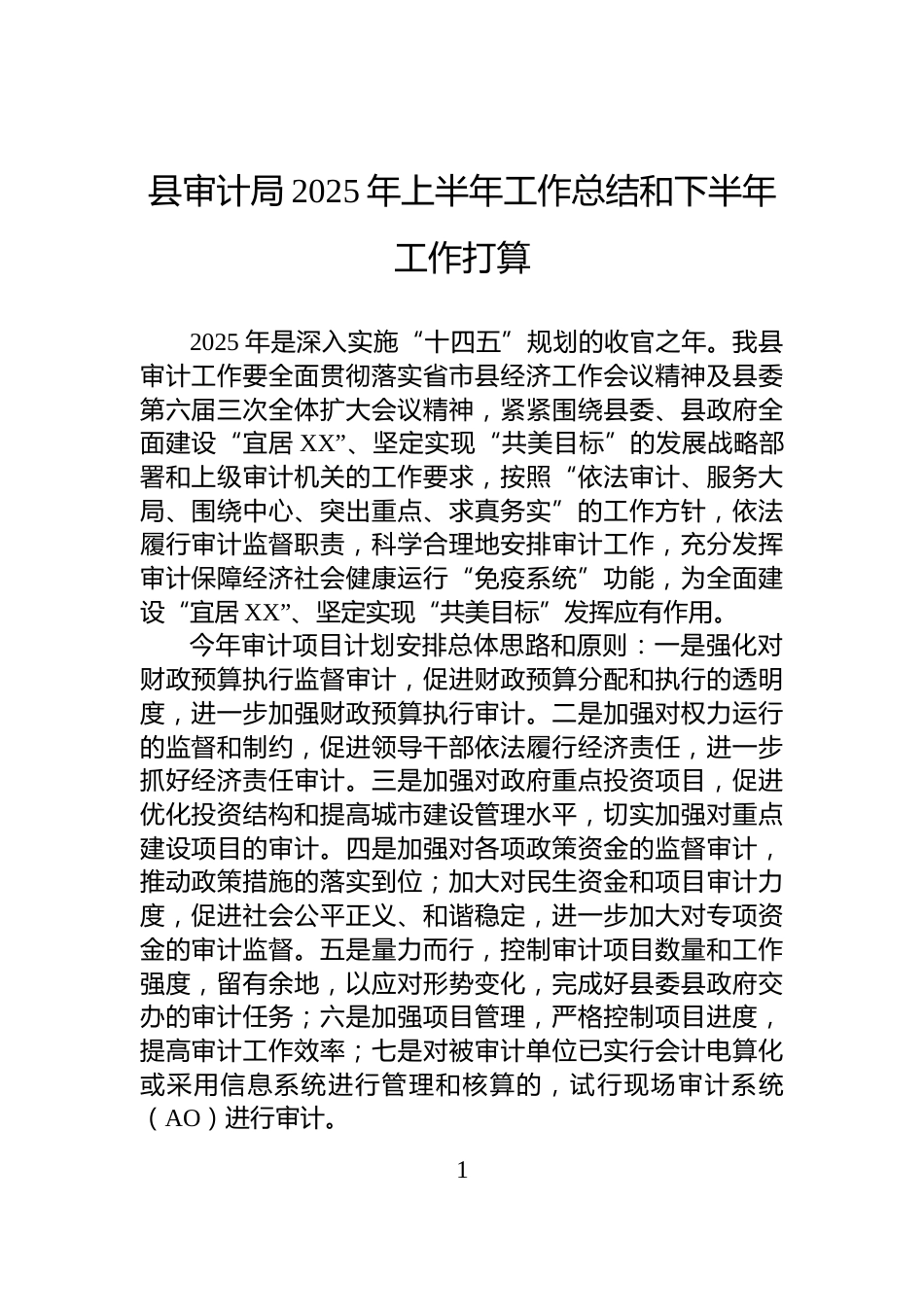 县审计局2025年上半年工作总结和下半年工作打算_第1页