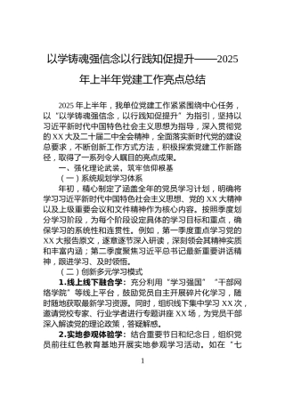 以学铸魂强信念以行践知促提升——2025年上半年党建工作亮点总结