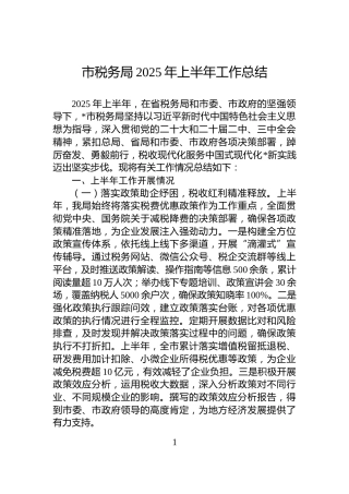 市税务局2025年上半年工作总结