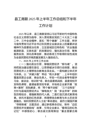 县工商联2025年上半年工作总结和下半年工作计划