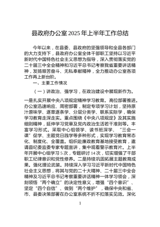 县政府办公室2025年上半年工作总结