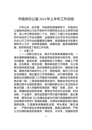 市政府办公室2024年上半年工作总结