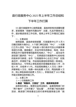 县行政服务中心2025年上半年工作总结和下半年工作打算