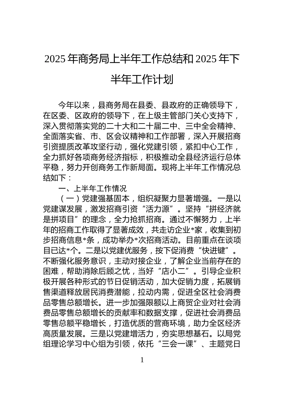 2025年商务局上半年工作总结和2025年下半年工作计划_第1页