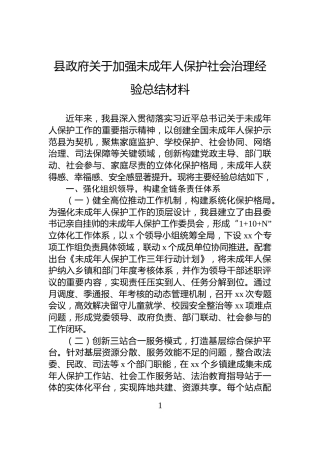 县政府关于加强未成年人保护社会治理经验总结材料
