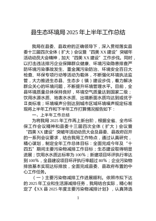 县生态环境局2025年上半年工作总结