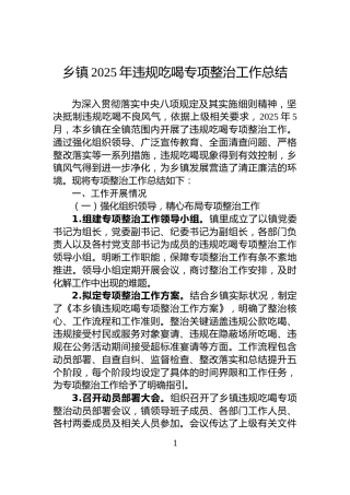 乡镇2025年违规吃喝专项整治工作总结
