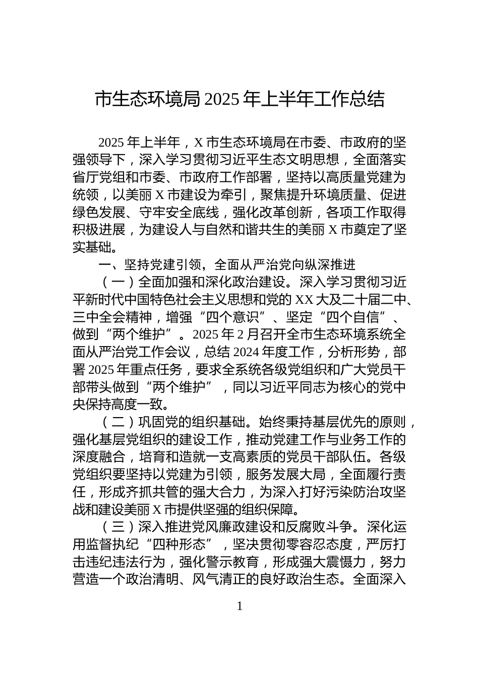 市生态环境局2025年上半年工作总结_第1页