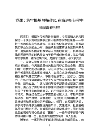 党课：筑牢根基+锤炼作风+在奋进新征程中展现青春担当