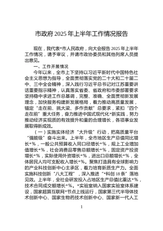 市政府2025年上半年工作情况报告