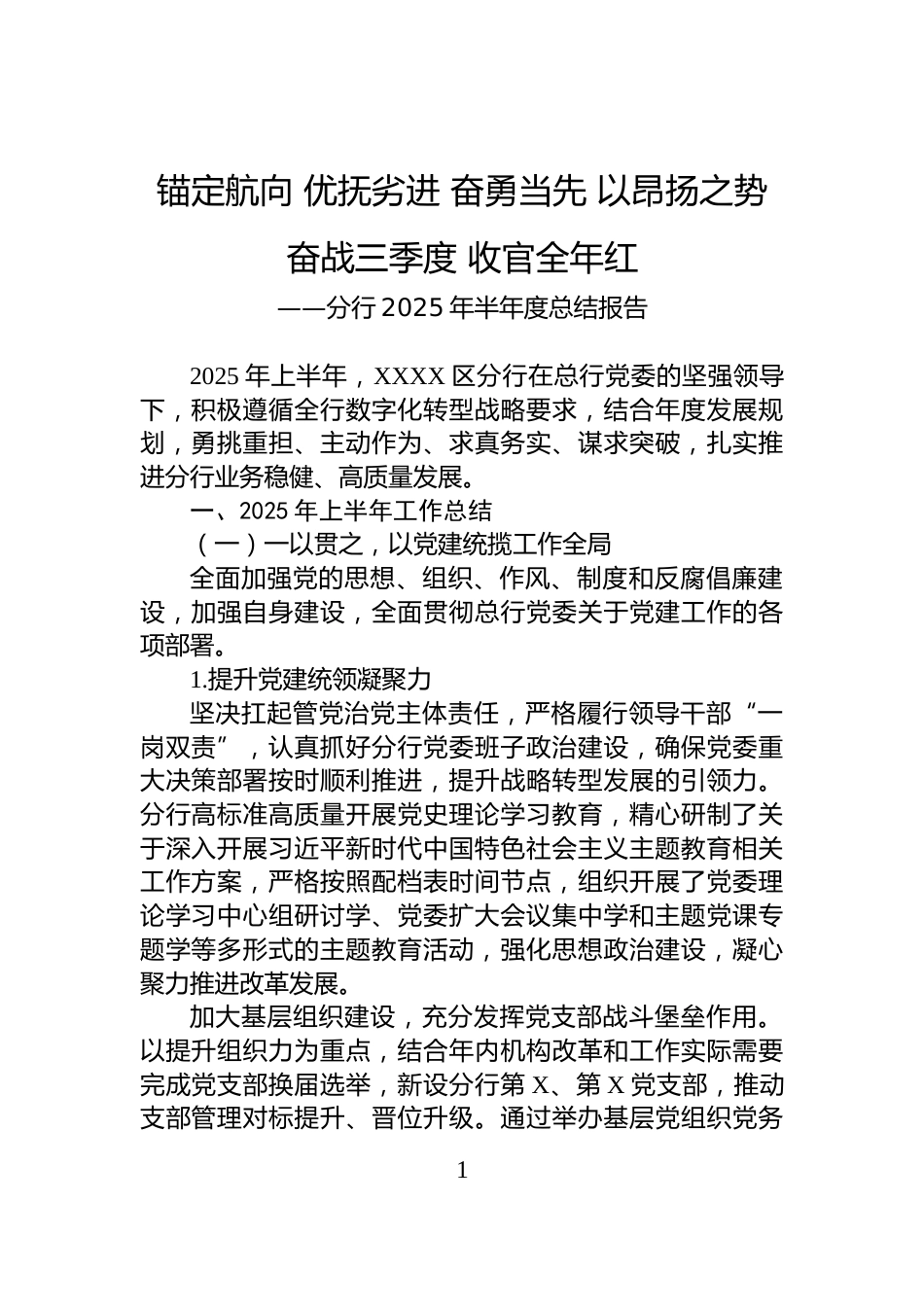 分行2025年半年度总结报告_第1页