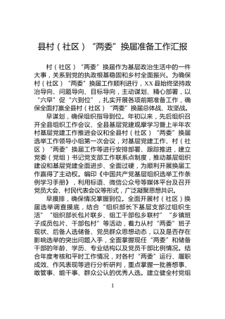 县村（社区）“两委”换届准备工作汇报