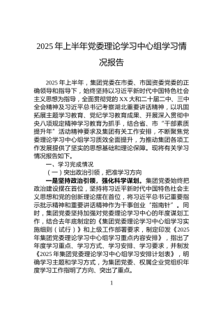 2025年上半年党委理论学习中心组学习情况报告