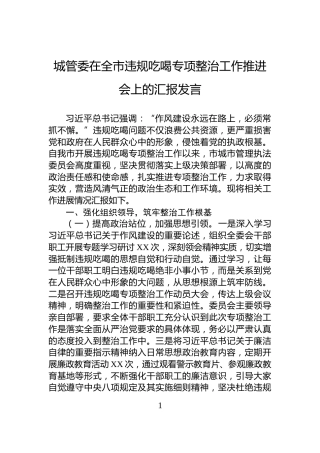 城管委在全市违规吃喝专项整治工作推进会上的汇报发言