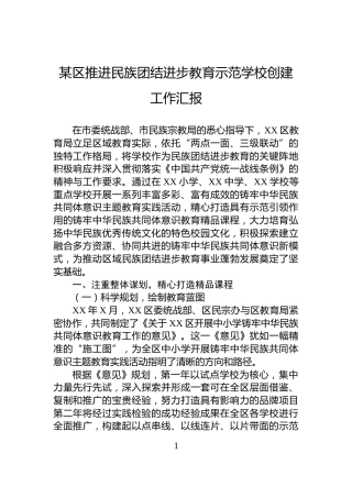 某区推进民族团结进步教育示范学校创建工作汇报