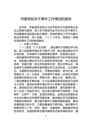 市委党校关于青年工作情况的报告
