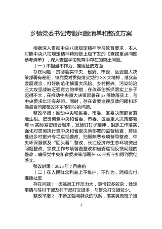乡镇党委书记专题问题清单和整改方案