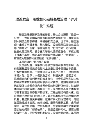理论发言：用数智化破解基层治理“碎片化”难题