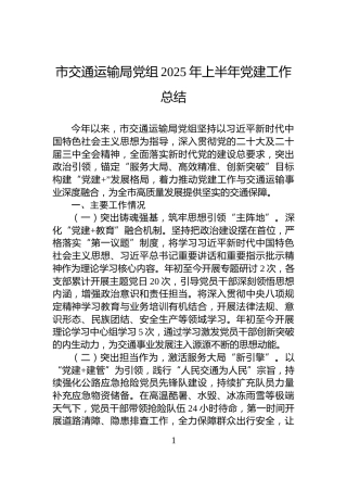 市交通运输局党组2025年上半年党建工作总结