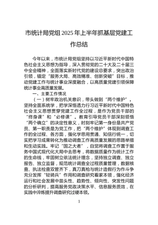 市统计局党组2025年上半年抓基层党建工作总结