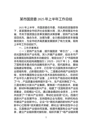 某市国资委2025年上半年工作总结