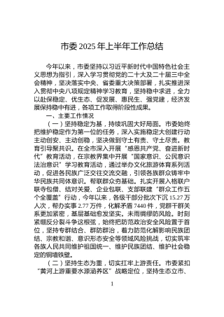 市委2025年上半年工作总结