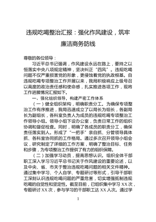 违规吃喝整治汇报：强化作风建设，筑牢廉洁商务防线