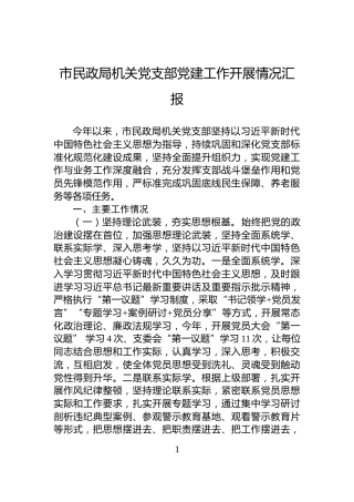 市民政局机关党支部党建工作开展情况汇报